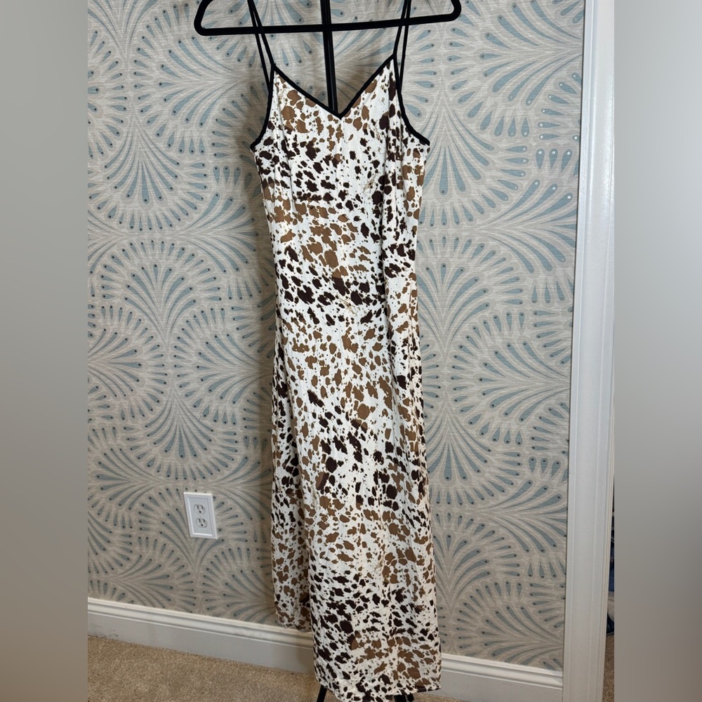 Sincerely Jules Brown and White Spotted Maxi Slip Dress